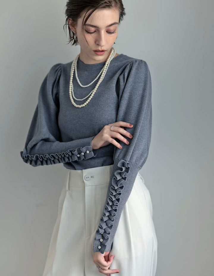 [MEISM by Re:EDIT][2025AW COLLECTION]ビジュー×フリルスリーブニットトップス トップス 人気レディースファッション通販 リエディ