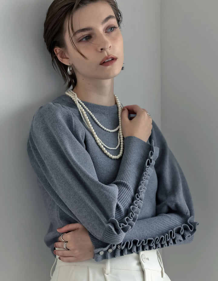 [MEISM by Re:EDIT][2025AW COLLECTION]ビジュー×フリルスリーブニットトップス トップス 人気レディースファッション通販 リエディ