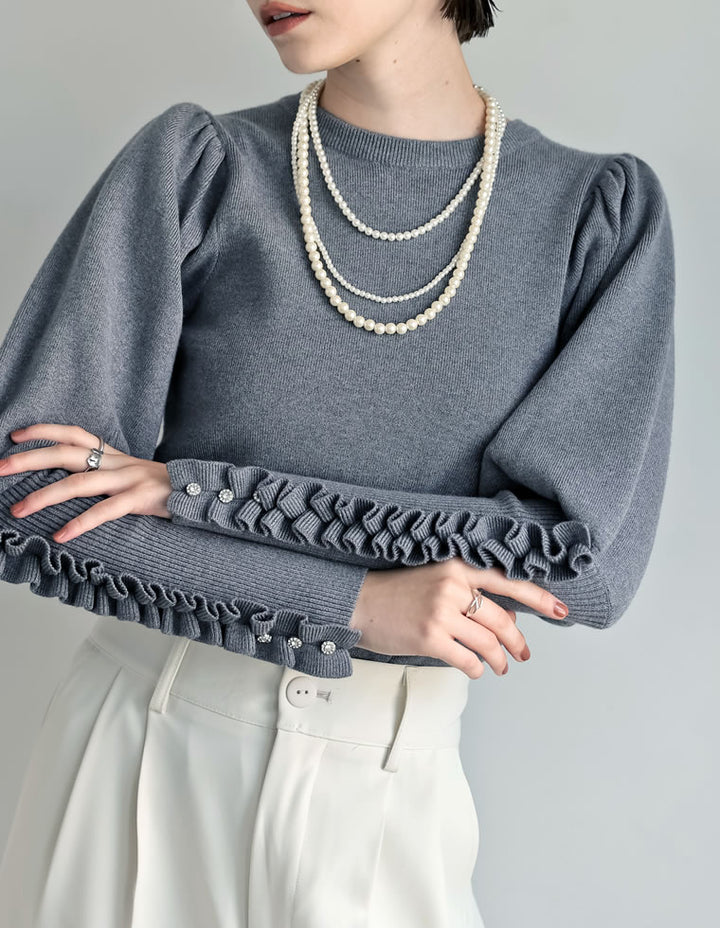 [MEISM by Re:EDIT][2025AW COLLECTION]ビジュー×フリルスリーブニットトップス トップス 人気レディースファッション通販 リエディ