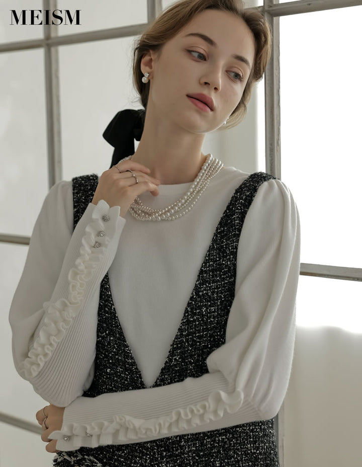 [MEISM by Re:EDIT][2025AW COLLECTION]ビジュー×フリルスリーブニットトップス トップス 人気レディースファッション通販 リエディ