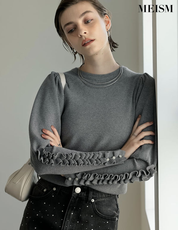 [MEISM by Re:EDIT][2025AW COLLECTION]ビジュー×フリルスリーブニットトップス