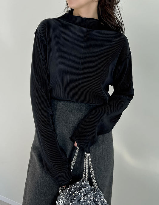 【限定TIME SALE 5%OFF ¥2,498⇒¥2,373】無地or配色切り替えメロープリーツハイネックトップス[mb] トップス 人気レディースファッション通販 リエディ