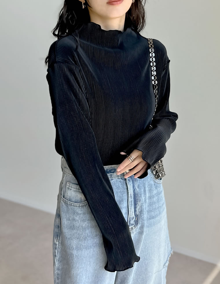 配色切り替えメロープリーツハイネックトップス - トップス通販 | 人気