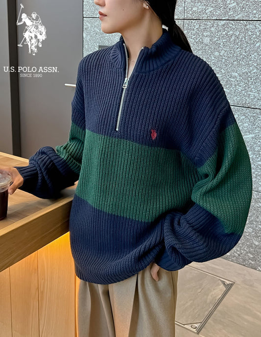 【限定TIME SALE 5%OFF ¥6,998⇒¥6,648】[U.S. POLO ASSN.][別注]ワンポイント刺繍ハーフジップニットトップス トップス 人気レディースファッション通販 リエディ