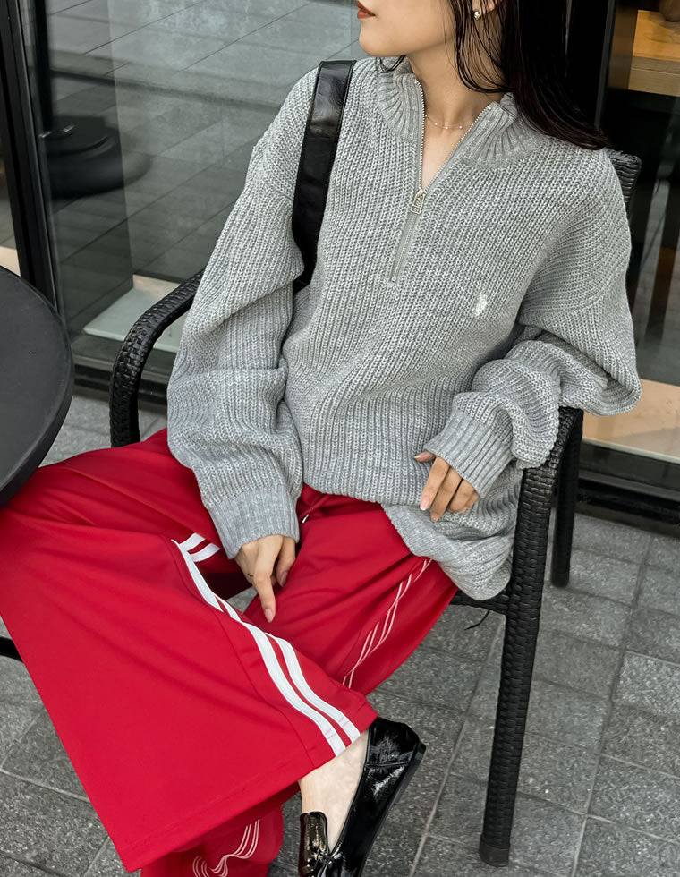 ワンポイント刺繍ハーフジップニット - トップス通販 | 人気レディース