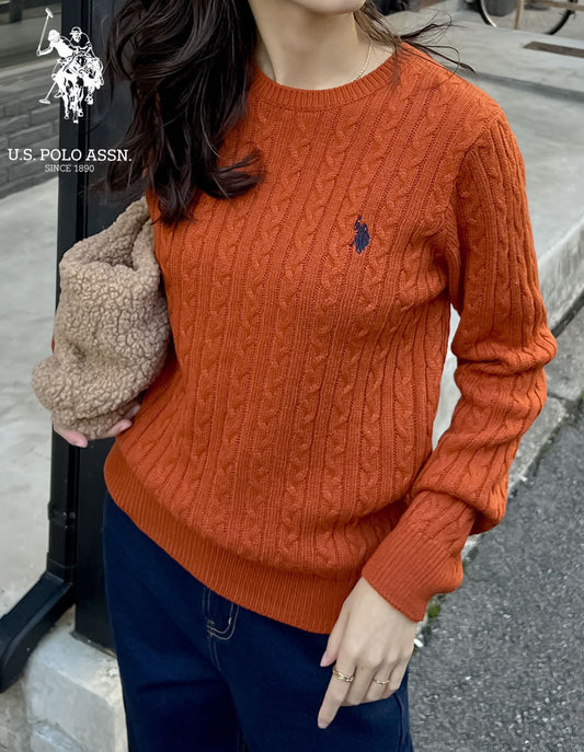 [新色追加][U.S. POLO ASSN.][別注]ワンポイント刺繍ケーブルニットトップス トップス 人気レディースファッション通販 リエディ