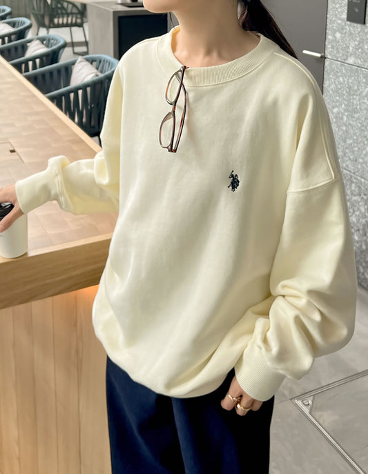 [U.S. POLO ASSN.][別注]ワンポイント刺繍ピーチ裏起毛スウェット トップス 人気レディースファッション通販 リエディ