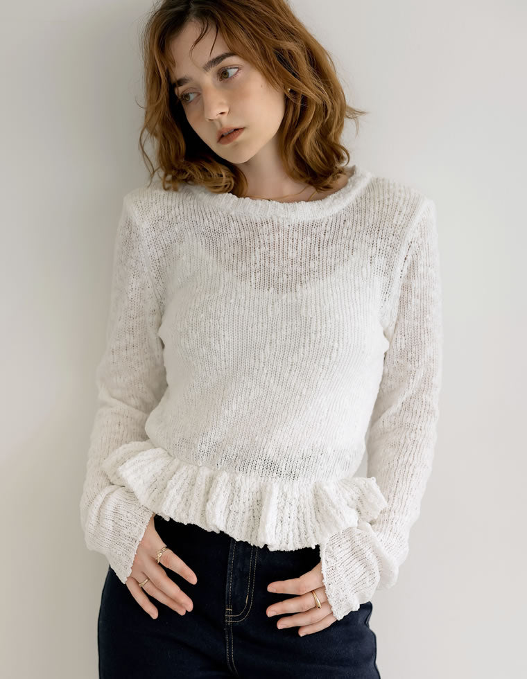 ポップコーン裾フリルニットトップス - - トップス通販 | 人気