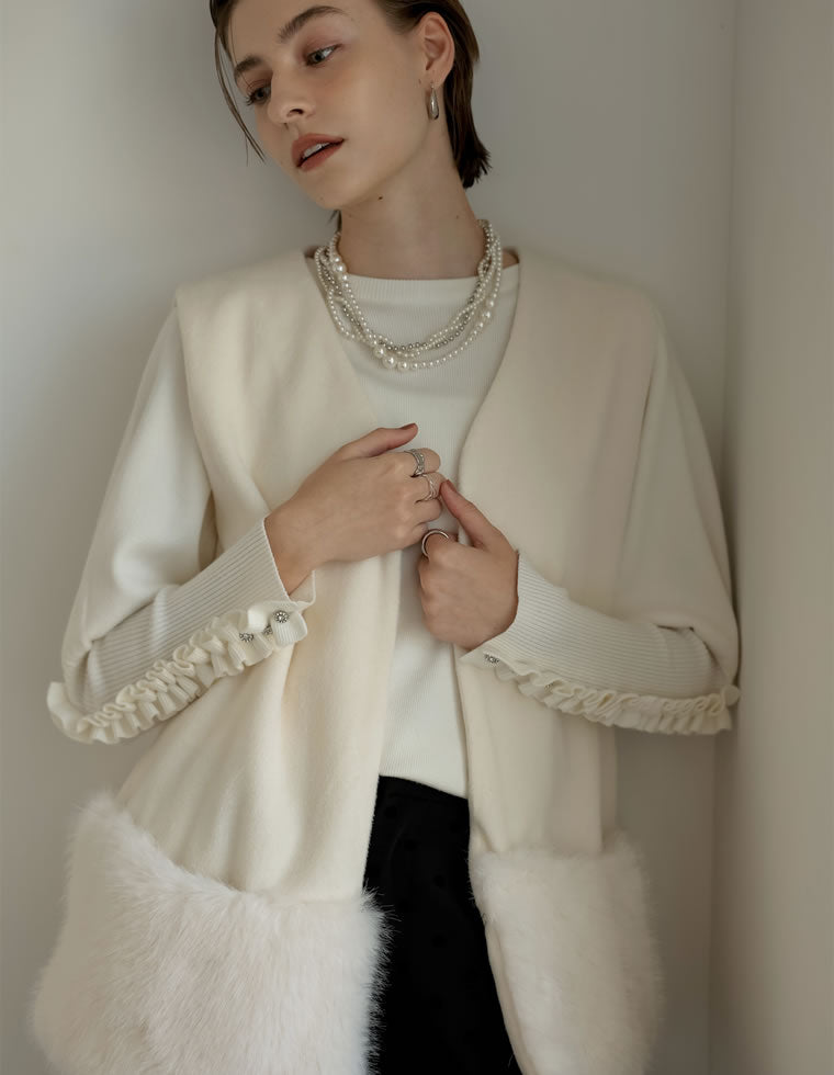 シャギーメルトン裾フェイクファーベスト - ジャケット/アウター通販