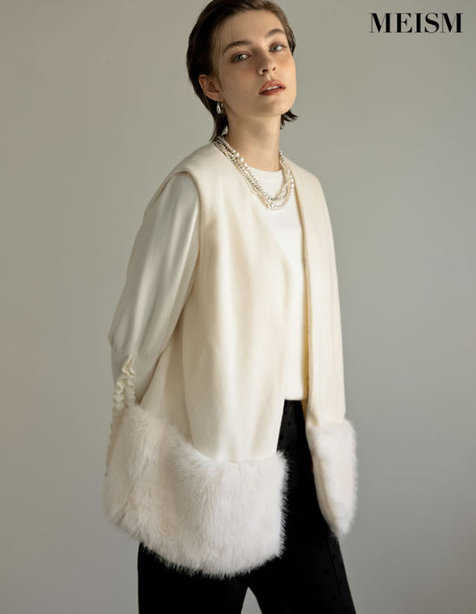 【限定TIME SALE 5%OFF ¥6,998⇒¥6,648】[2024-25 WINTER COLLECTION][MEISM by Re:EDIT]シャギーメルトン裾フェイクファーベスト ジャケット/アウター 人気レディースファッション通販 リエディ