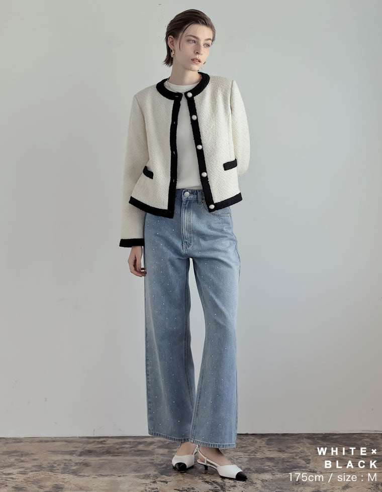 ツイードライクバイカラージャケット - ジャケット/アウター通販