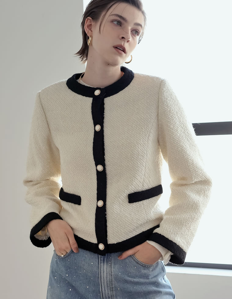 今季新品Re:EDIT MEISM⭐️ツイードライクバイカラージャケット ツイードライクバイカラージャケット - ジャケット/アウター通販