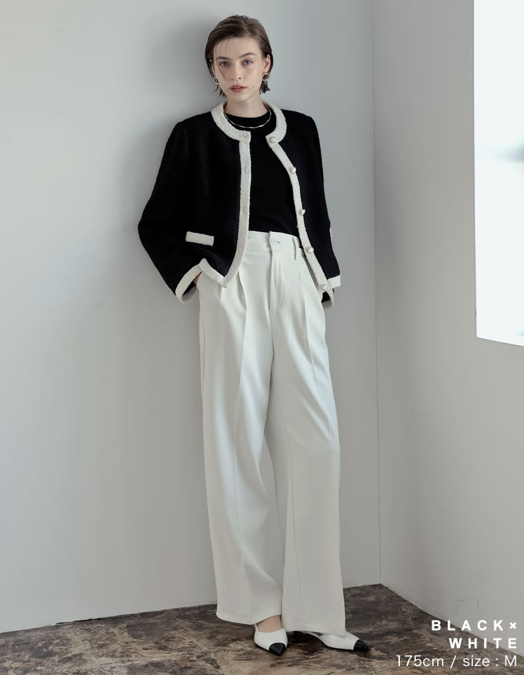 今季新品Re:EDIT MEISM⭐️ツイードライクバイカラージャケット ツイードライクバイカラージャケット - ジャケット/アウター通販