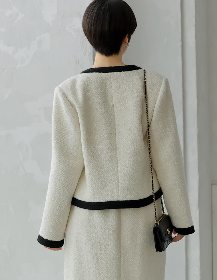 ツイードライクバイカラージャケット - ジャケット/アウター通販