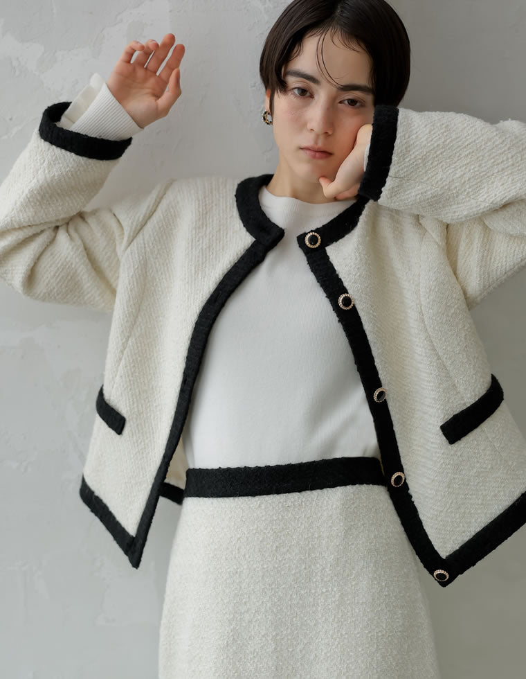 ツイードライクバイカラージャケット - ジャケット/アウター通販