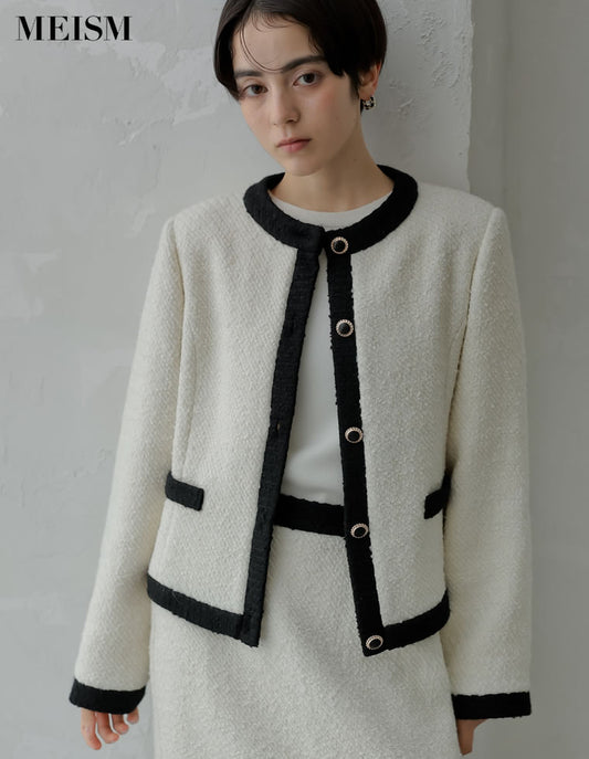 【限定TIME SALE 5%OFF ¥9,998⇒¥9,498】[2024-25 WINTER COLLECTION][MEISM by Re:EDIT]ツイードライクバイカラージャケット ジャケット/アウター 人気レディースファッション通販 リエディ