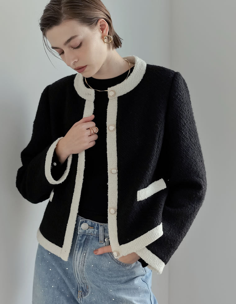 ツイードライクバイカラージャケット - ジャケット/アウター通販