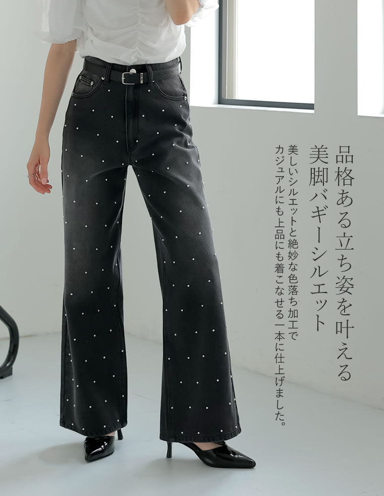 ラインストーンコットンデニムバギーパンツ - パンツ通販 | 人気