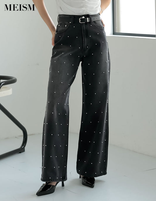【TIME SALE 20%OFF ¥6,998⇒¥5,598】[2025 SUMMER COLLECTION][MEISM by Re:EDIT][低身長/高身長サイズ有]ラインストーンorパールコットンデニムバギーパンツ パンツ 人気レディースファッション通販 リエディ