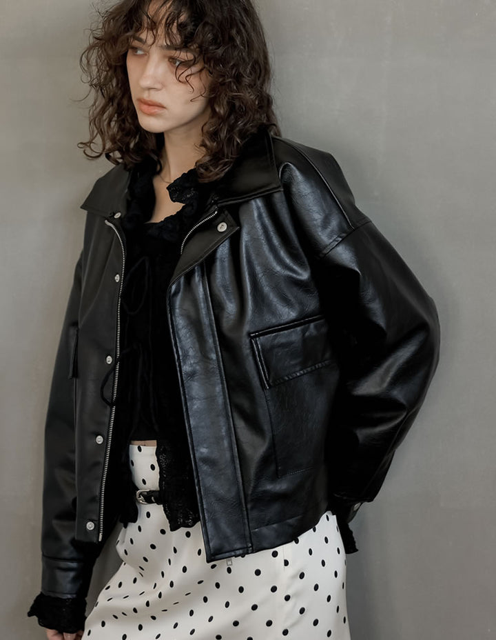 [2024-25 WINTER COLLECTION]2WAYヴィンテージライクファー付フェイクレザージャケット ジャケット/アウター 人気レディースファッション通販 リエディ