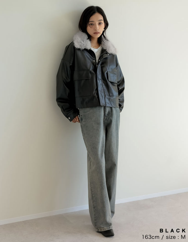 【アウターフェア！ポイント10%還元】【TIME SALE 10%OFF】[裏ファー]2WAYヴィンテージライクファー付フェイクレザージャケット ジャケット/アウター 人気レディースファッション通販 リエディ