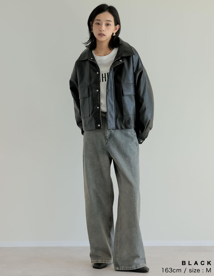 [2024-25 WINTER COLLECTION]2WAYヴィンテージライクファー付フェイクレザージャケット ジャケット/アウター 人気レディースファッション通販 リエディ