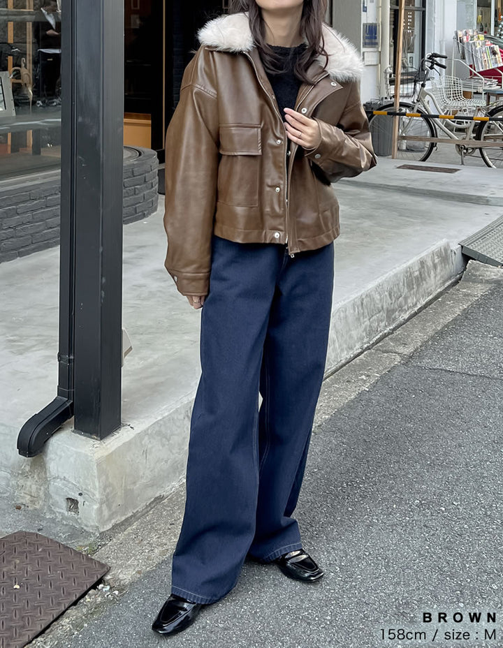 [2024-25 WINTER COLLECTION]2WAYヴィンテージライクファー付フェイクレザージャケット ジャケット/アウター 人気レディースファッション通販 リエディ
