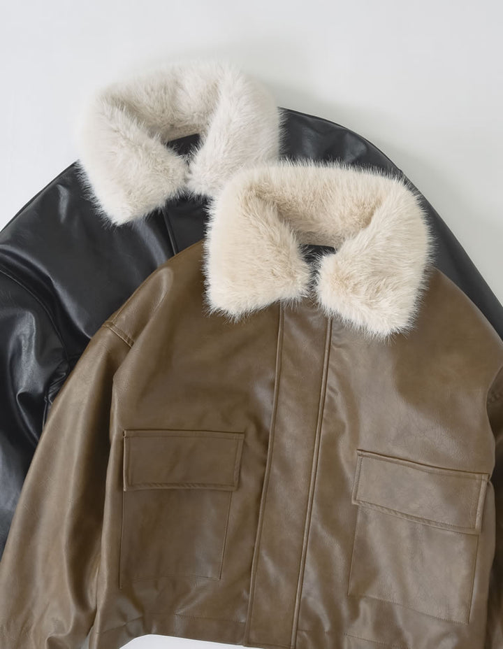 [2024-25 WINTER COLLECTION]2WAYヴィンテージライクファー付フェイクレザージャケット ジャケット/アウター 人気レディースファッション通販 リエディ