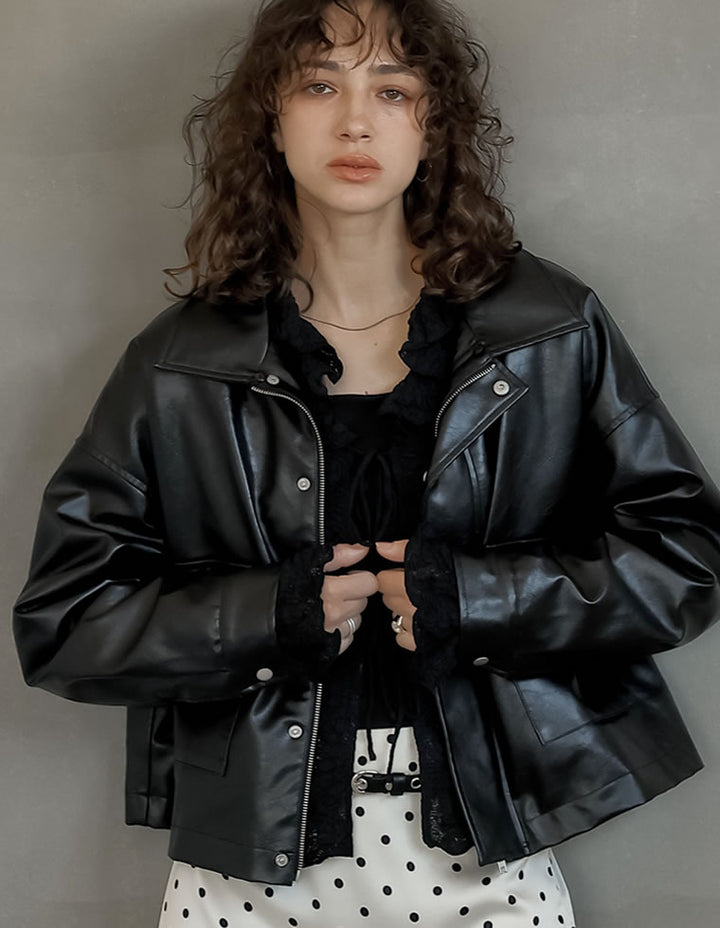 [2024-25 WINTER COLLECTION]2WAYヴィンテージライクファー付フェイクレザージャケット ジャケット/アウター 人気レディースファッション通販 リエディ
