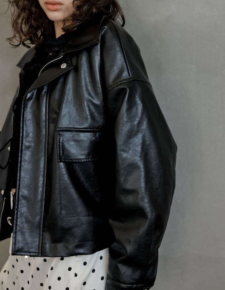 [2024-25 WINTER COLLECTION]2WAYヴィンテージライクファー付フェイクレザージャケット ジャケット/アウター 人気レディースファッション通販 リエディ