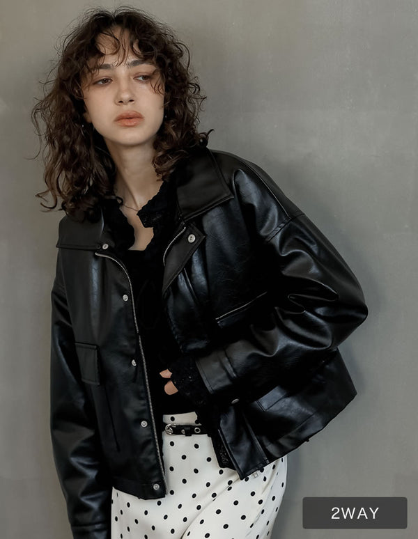 [2024-25 WINTER COLLECTION]2WAYヴィンテージライクファー付フェイクレザージャケット ジャケット/アウター 人気レディースファッション通販 リエディ