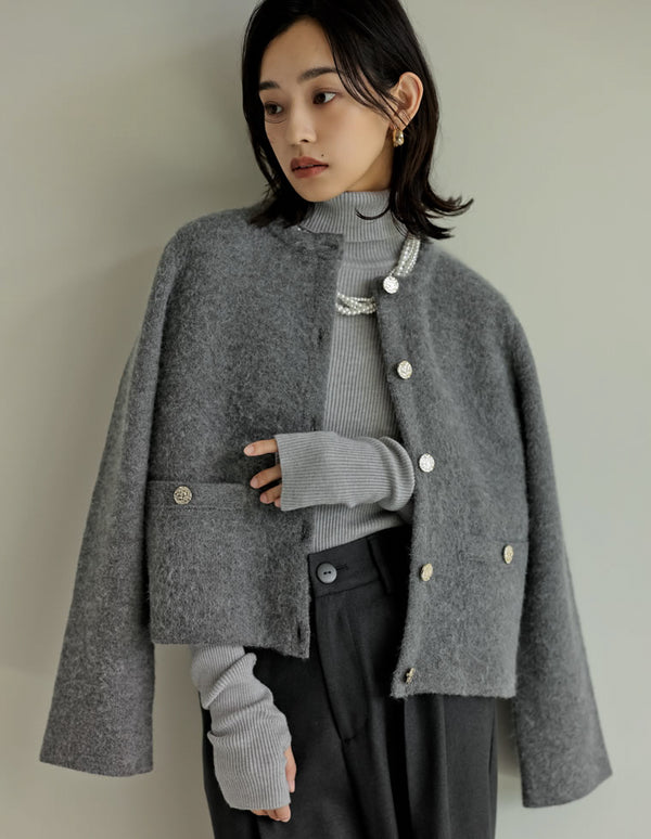 【アウターフェア！ポイント10%還元】【TIME SALE 10%OFF】[2025AW COLLECTION][入卒式 セレモニー]ニットゴールドボタンショートコート