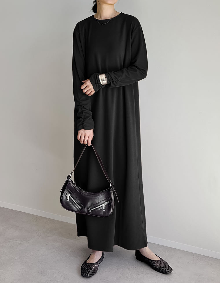 裏微起毛リブカットソー袖ギャザーワンピース - ワンピース通販 | 人気