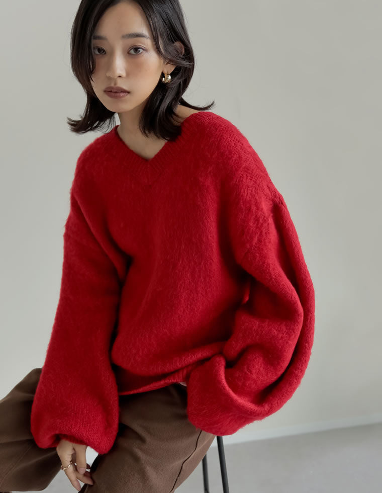 モヘアライクVネックニットトップス - トップス通販 | 人気レディース