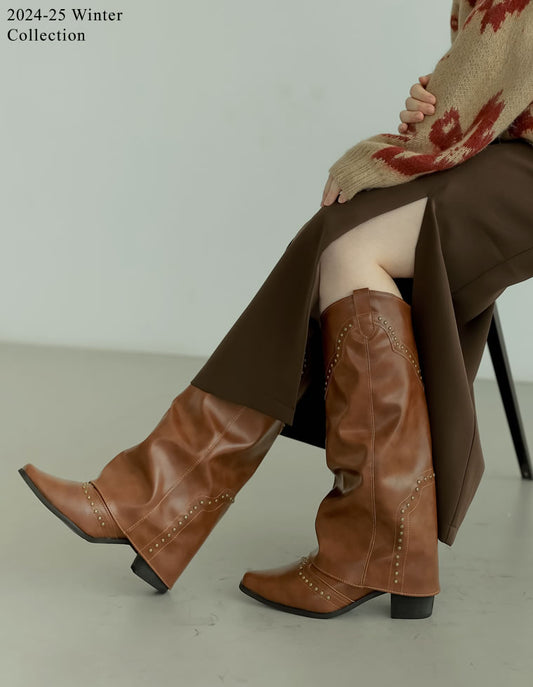 [2024-25 WINTER COLLECTION]スタッズウエスタンカバーブーツ シューズ 人気レディースファッション通販 リエディ
