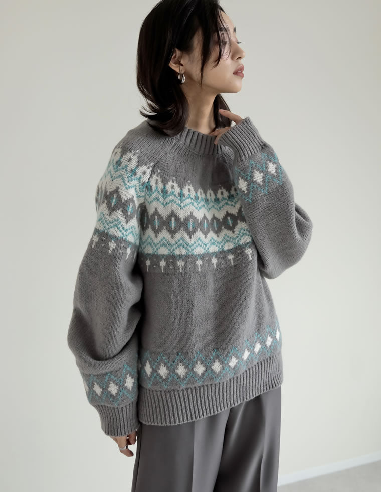 【ちびえり】machatt ノルディック柄ニット 半袖 グレー　エコバッグ ちびえり】machatt ノルディック柄ニット 半袖 グレー エコバッグ 楽天