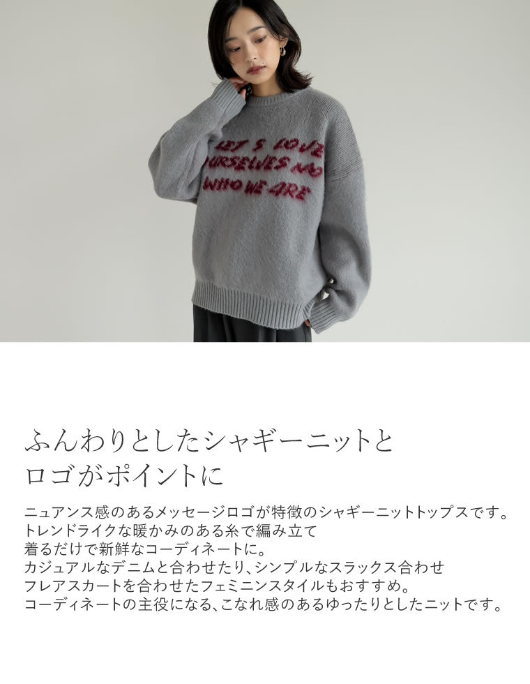 配色メッセージロゴシャギーニットトップス - トップス通販 | 人気