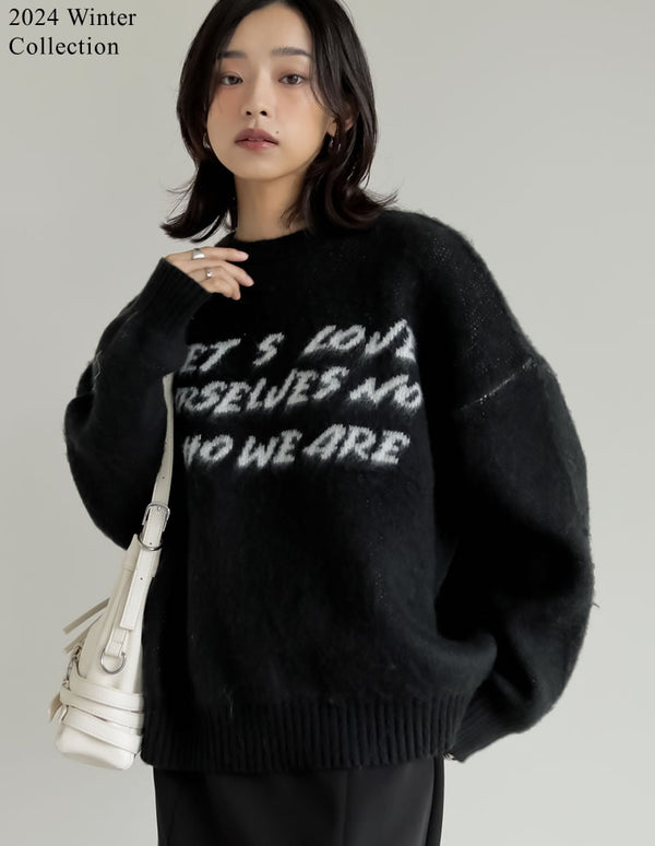 【好評につき延長！限定TIME SALE 10%OFF ¥4,998⇒¥4,498】[2024-25 WINTER COLLECTION]配色メッセージロゴシャギーニットトップス