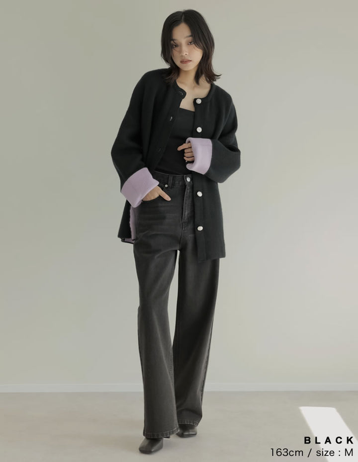 【TIME SALE 15%OFF】バイカラー金釦起毛ニットコート ジャケット/アウター 人気レディースファッション通販 リエディ