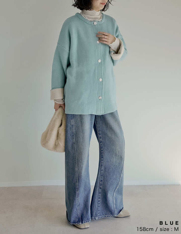 【TIME SALE 15%OFF】バイカラー金釦起毛ニットコート ジャケット/アウター 人気レディースファッション通販 リエディ