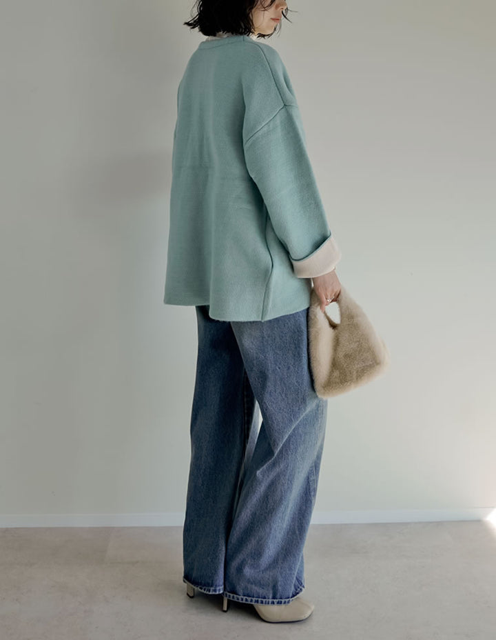 【TIME SALE 15%OFF】バイカラー金釦起毛ニットコート ジャケット/アウター 人気レディースファッション通販 リエディ