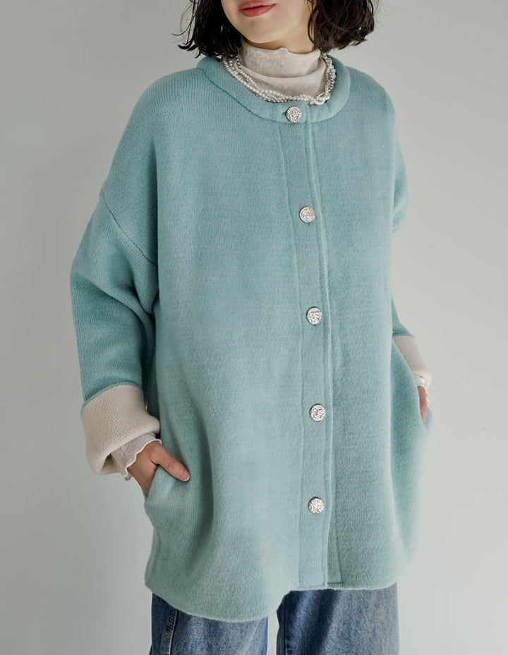 【TIME SALE 15%OFF】バイカラー金釦起毛ニットコート ジャケット/アウター 人気レディースファッション通販 リエディ