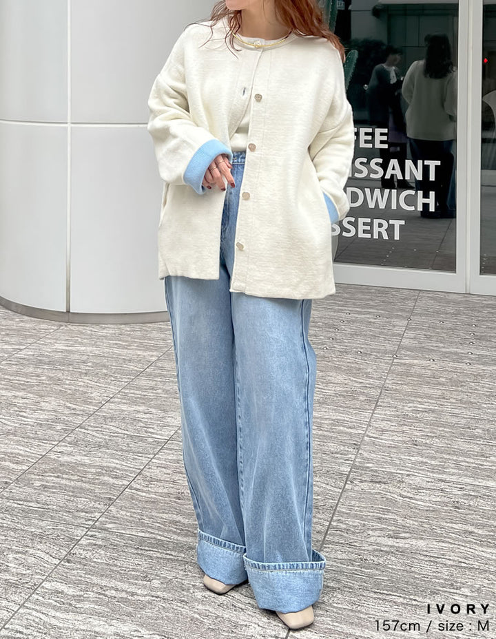 【TIME SALE 15%OFF】バイカラー金釦起毛ニットコート ジャケット/アウター 人気レディースファッション通販 リエディ