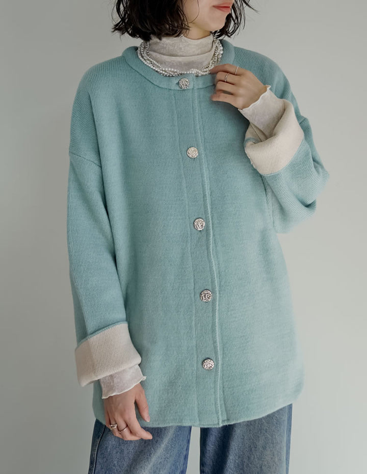 【TIME SALE 15%OFF】バイカラー金釦起毛ニットコート ジャケット/アウター 人気レディースファッション通販 リエディ