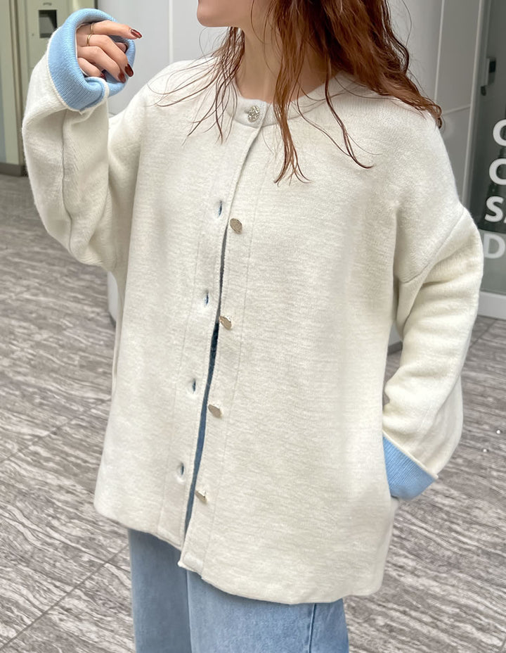 【TIME SALE 15%OFF】バイカラー金釦起毛ニットコート ジャケット/アウター 人気レディースファッション通販 リエディ