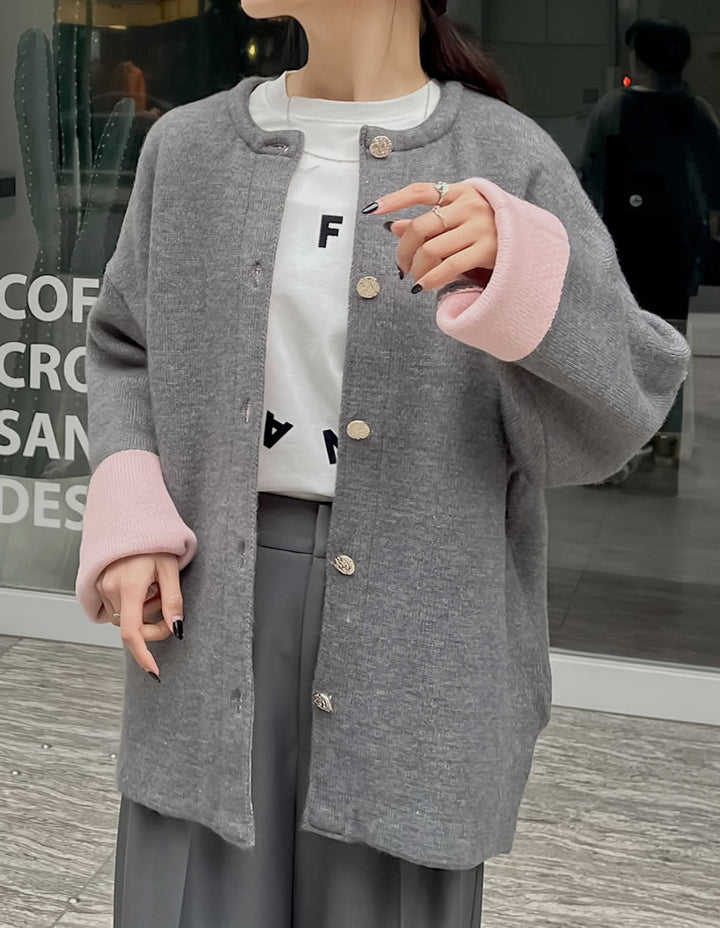 【TIME SALE 15%OFF】バイカラー金釦起毛ニットコート ジャケット/アウター 人気レディースファッション通販 リエディ