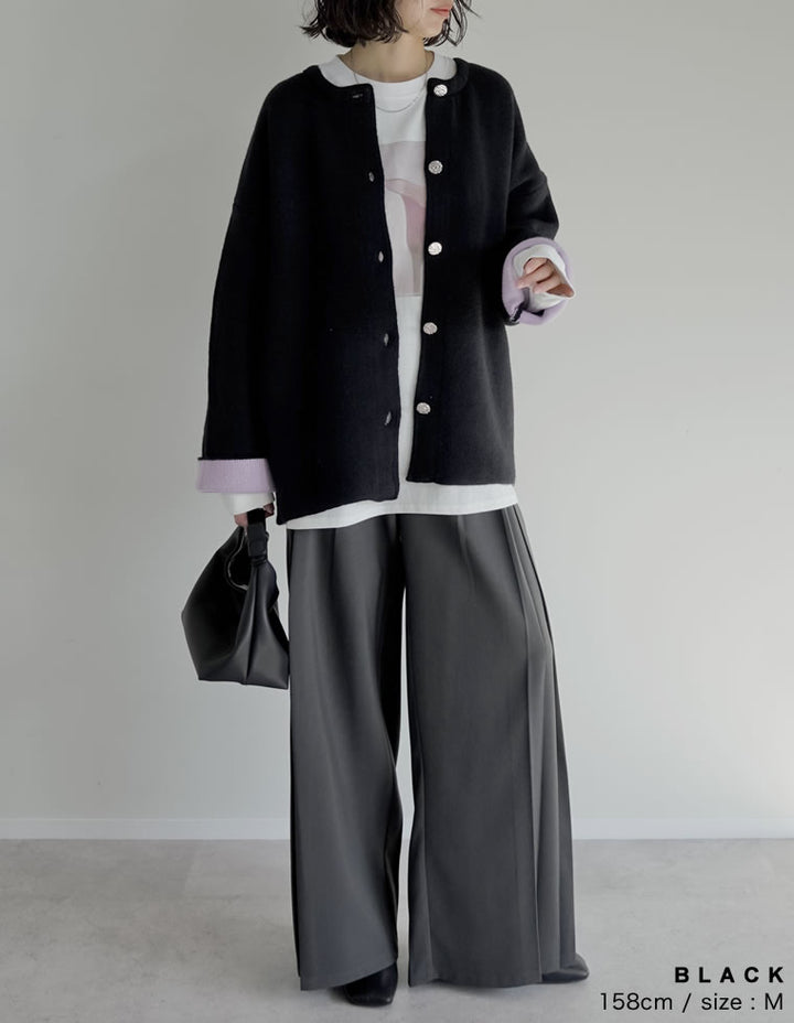 【TIME SALE 15%OFF】バイカラー金釦起毛ニットコート ジャケット/アウター 人気レディースファッション通販 リエディ