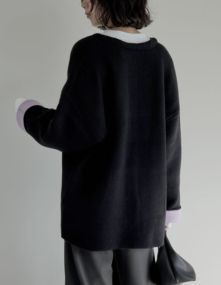 【TIME SALE 15%OFF】バイカラー金釦起毛ニットコート ジャケット/アウター 人気レディースファッション通販 リエディ