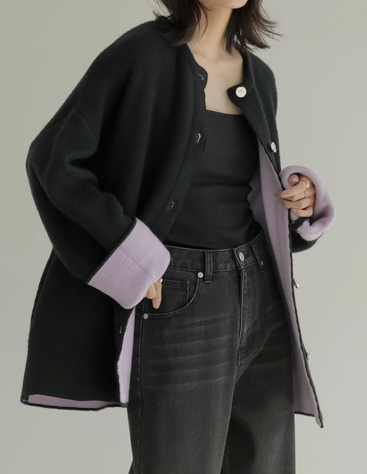 【TIME SALE 15%OFF】バイカラー金釦起毛ニットコート ジャケット/アウター 人気レディースファッション通販 リエディ