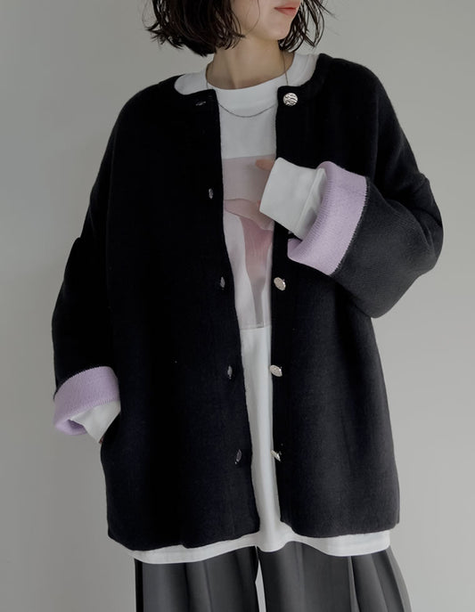 【TIME SALE 15%OFF】バイカラー金釦起毛ニットコート ジャケット/アウター 人気レディースファッション通販 リエディ